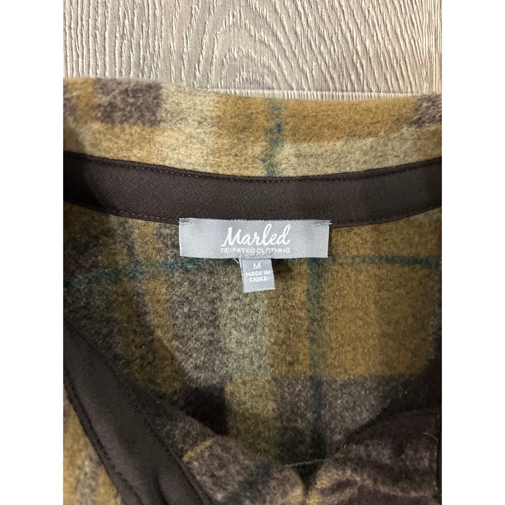 Marled Reunited Clothing Mens Plaid Flannel Shirt Jacket Elbow Patches Brown M - Picture 6 of 10